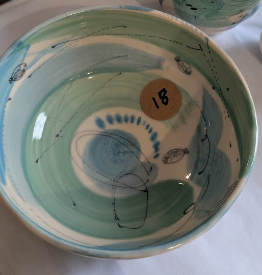 Handpainted ceramic side plate - three wee happy fish