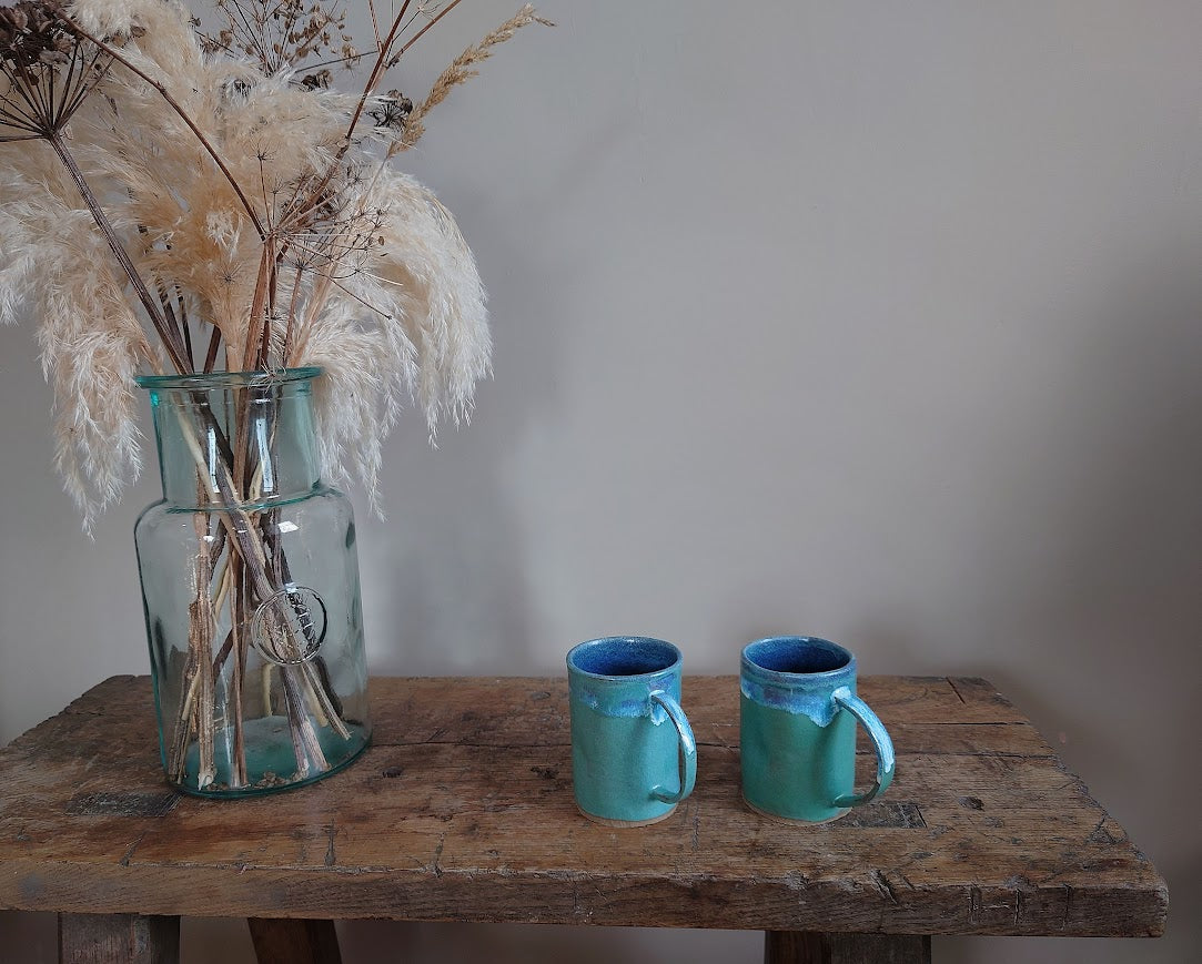 Turquoise ceramic mugs